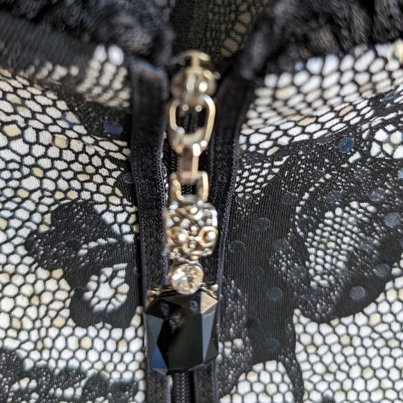 Vintage Joseph Ribkoff zipup jacket black floral jersey knit structure sz 14 - Picture 6 of 7